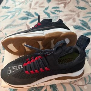 Versace Black and Red Sneakers with Tan Sole